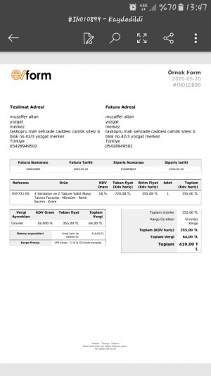 Evform Gelmeyen Masa Takımı