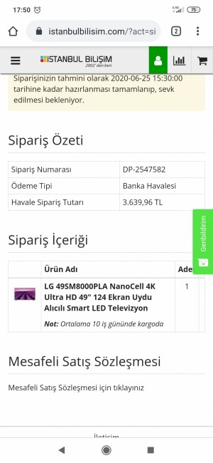 İstanbul Bilişim Gönderilmeyen Sipariş