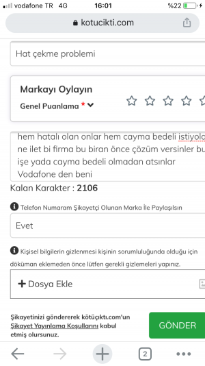 Vodafone Hat Çekme Problemi
