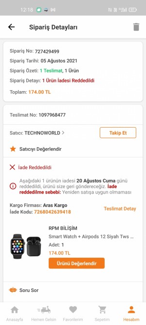 Hepsiburada Rpm Bilişim İade Kabul Etmeme Ve Geri Gelmeme