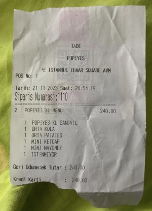 Popeyes İade Yansıtılmadı