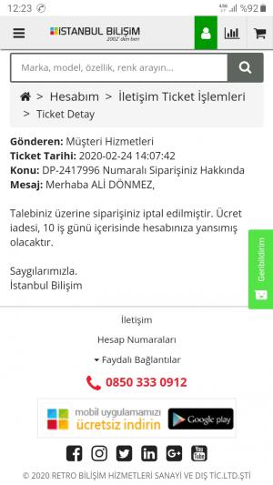 İstanbul Bilişim İptal Edilen Siparişimin Parasını İade Etmediler