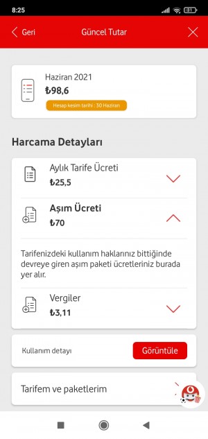 Vodafone İzinsiz Aşım Ücreti Faturama Yansıtılması