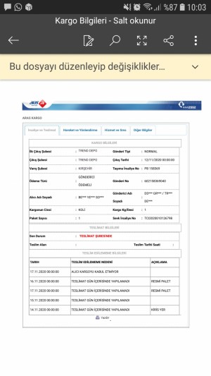 Aras Kargo Kargom Elime Ulaşmadı