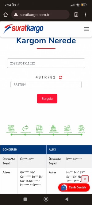 Sürat Kargo Kargom Bana Teslim Edilmedi