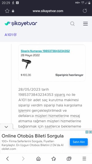 A101 Market Karşılanmayan Siparişim