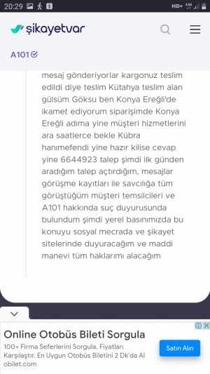 A101 Market Karşılanmayan Siparişim