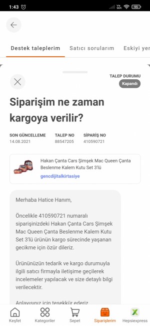 Hepsijet Kayıp Teslim Edilmeyen Kargo