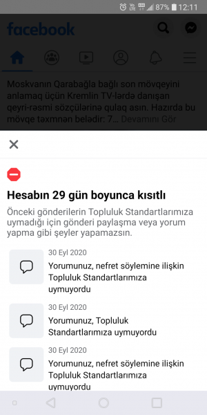 Facebook Kısıtlama Cezası