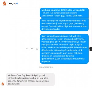 Koçtaş 50 Gündür Ürünleri Göndermeyip Onay Vermediğim Halde İptal Etti