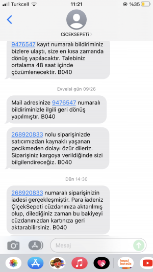 Çiçek Sepeti Mağdur Edildim