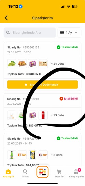 Migros Hemen İptal Olan Sipariş Ücretimi Yatırmıyor !!!!