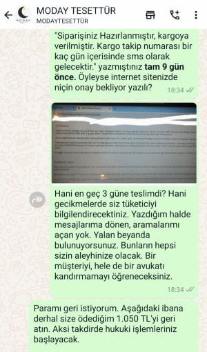 Moday Tesettür Ürün Göndermedi Para İadesi Vermiyorlar