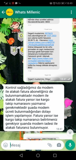 Millenicom Modem Teslim Etmeme Rağmen Ücretlendirme Yaptılar