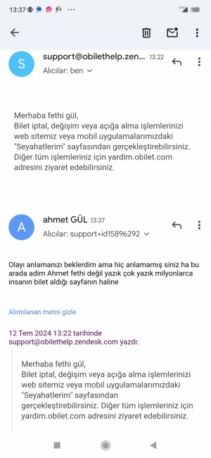 Obilet Çok İlgisiz Sorun Çözmede Hiç Yardımcı Değiller