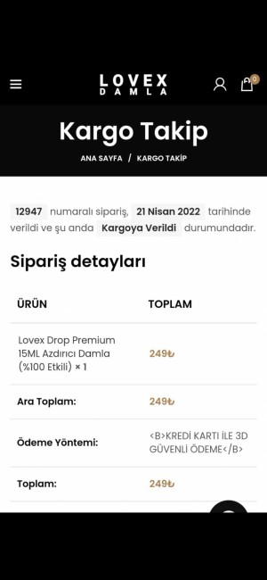 Lovex Damla Ödemesi Yapılan Ürün Gelmedi