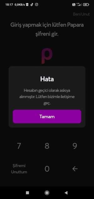 Papara Hesabım Askıdan Hala Kaldırmadı