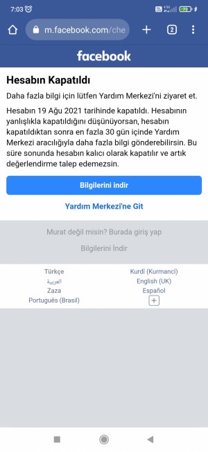 Facebook Sebepsizce Hesabım Kapatıldı