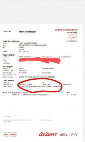 Arzum Servisteki Arızalı Ürün