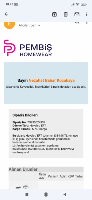 Pembishomewear Sipariş Gelmedi