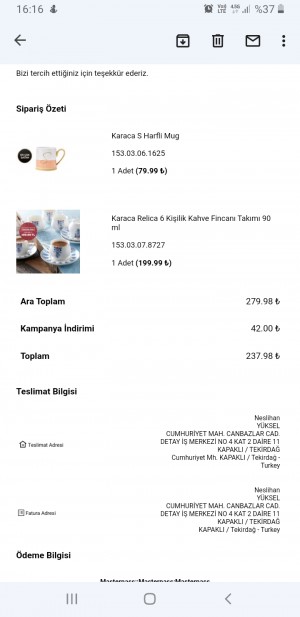 Karaca Siparişim Yanlış Adrese Göndermişler