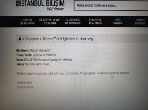 İstanbul Bilişim İptal Edilen Siparişin Ücret İadesi Yapılmadı