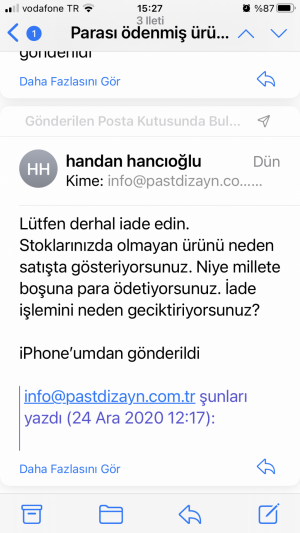 Past Dizayn Stoklarında Olmayan Ürünü Satışa Sunup, Ücretini Alıp, Geri Ödememe