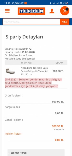 Tekzen Tedarik Edilemeyen Ürün