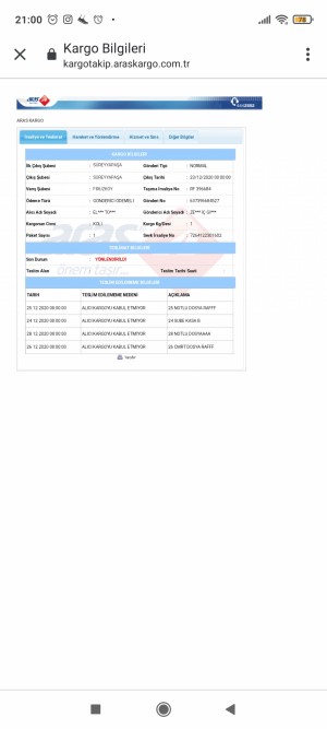 Aras Kargo Teslim Edilmeyen 2. Kargo