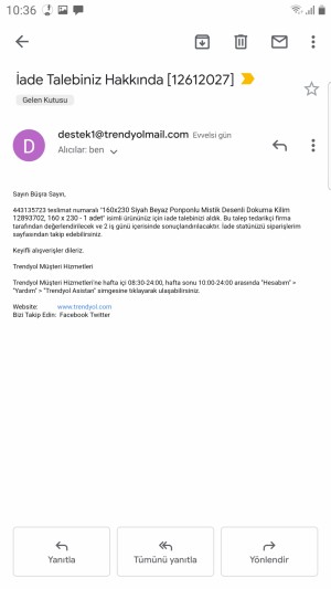 Trendyol Teslim Edilmeyen Kargonun Ücret İadesinin Yapılmaması