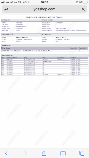 Horoz Lojistik Teslim Edilmeyen Ürün