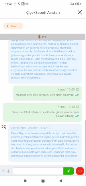 Çiçek Sepeti Teslim Edilmeyen Ürün