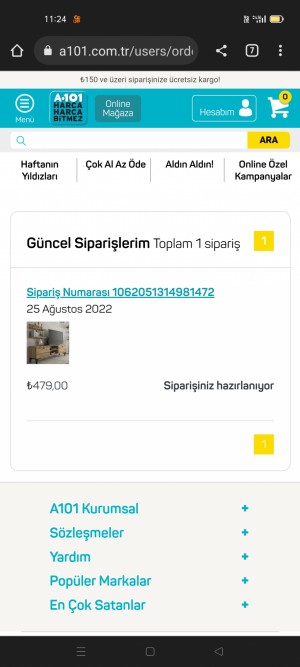 A101 Market Tiamob Fimire Tv Ünitesi Teslimat