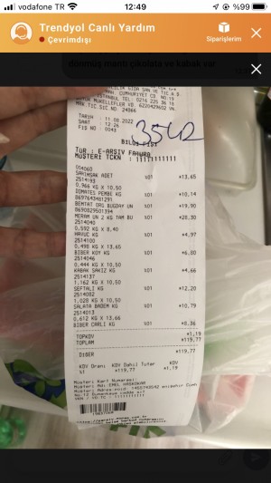 Trendyol Hızlı Market Mopaş Tan Verdiğim 120 ₺'lik Siparişim Teslim Edilmedi