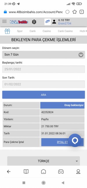 Bizim Bahis Türk Lisanlı Yasal Site Adında Reklam Yapıp Bahis Yaptırıyorlar Kazancı Olursa Vermiyorlar