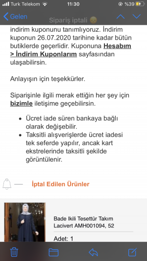 Trendyol Ürün İptalini Gerçekleştirip Para İadesi Yapılmadı.