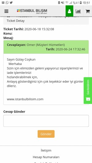 İstanbul Bilişim Ürün Tedariği, Para İadesi