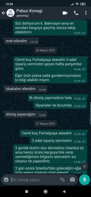 Papuc Konağı Ürün Teslim Edilememe