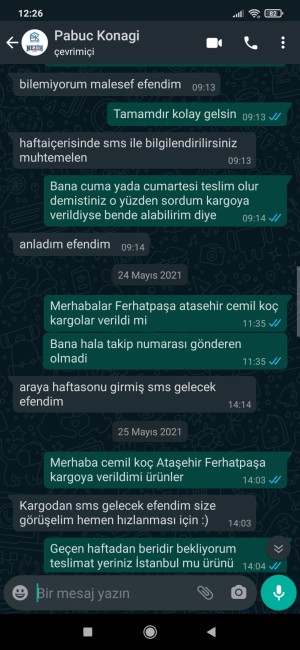 Papuc Konağı Ürün Teslim Edilememe