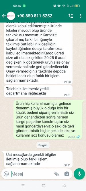 Modaselvim Ürünü İadeye Kabul Etmiyor