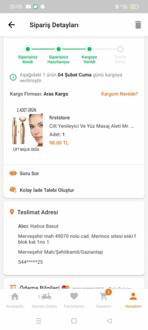 Aras Kargo Ürünüm Adresi Teslim Edilmedi