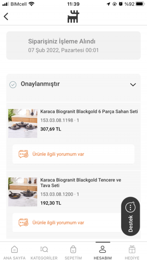 Karaca Ürünüm Gelmedi