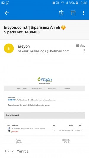 Ereyon.com.tr Ürünümü Teslim Edemedi.