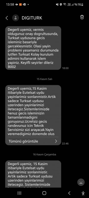 Digiturk Uydu Değişikliği Yapılmıyor