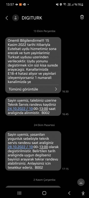 Digiturk Uydu Değişikliği Yapılmıyor