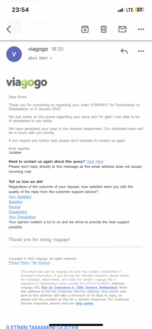 Viagogo Paramı Aldı Bilet Göndermedi