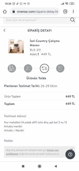Vivense Ürünümü Halen Teslim Etmedi