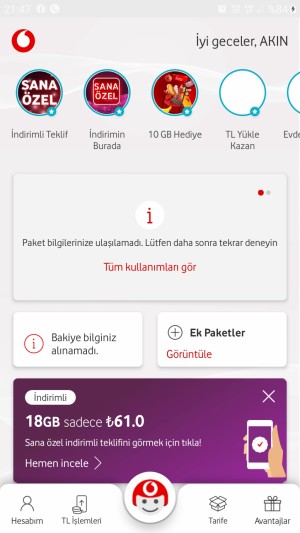Vodafone Yanımda'dan Paket Bilgilerimi Göremiyorum