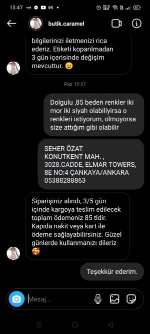 Butik.caramel Yanlis Gönderi