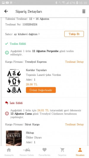 Trendyol Ay Kitabevi Dağıtım Yanlış Kitap Gönderimi